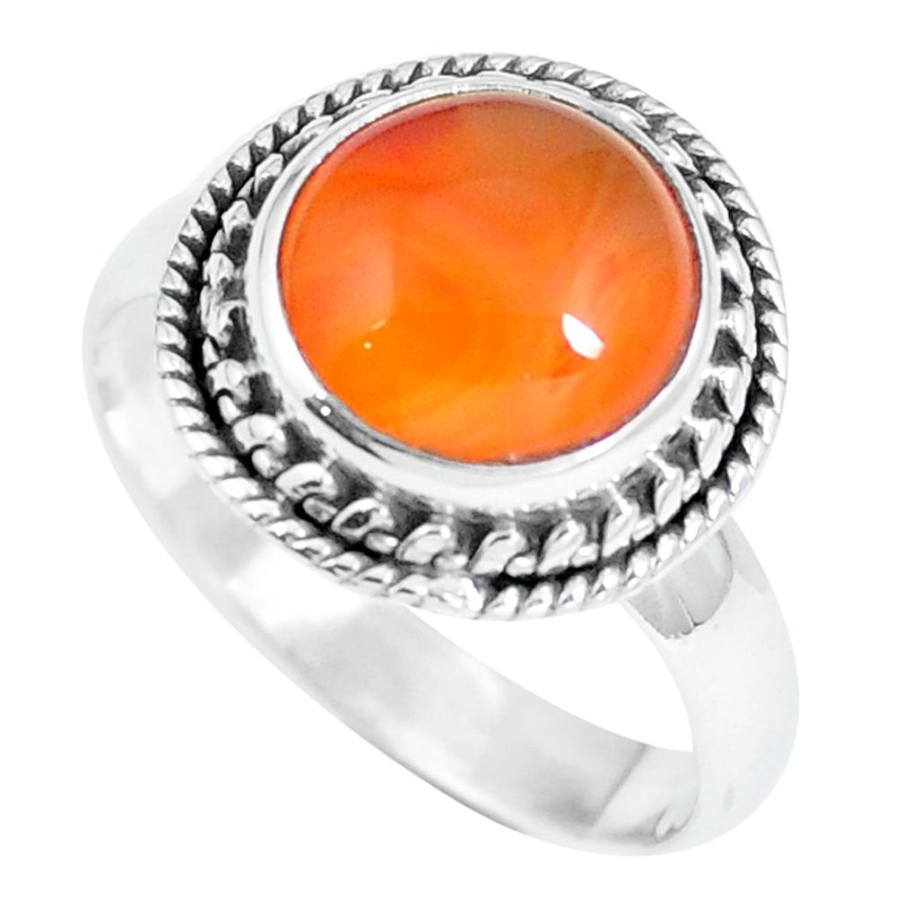 Natural orange cornelian (carnelian) 925 silver ring jewelry size 7 m69530