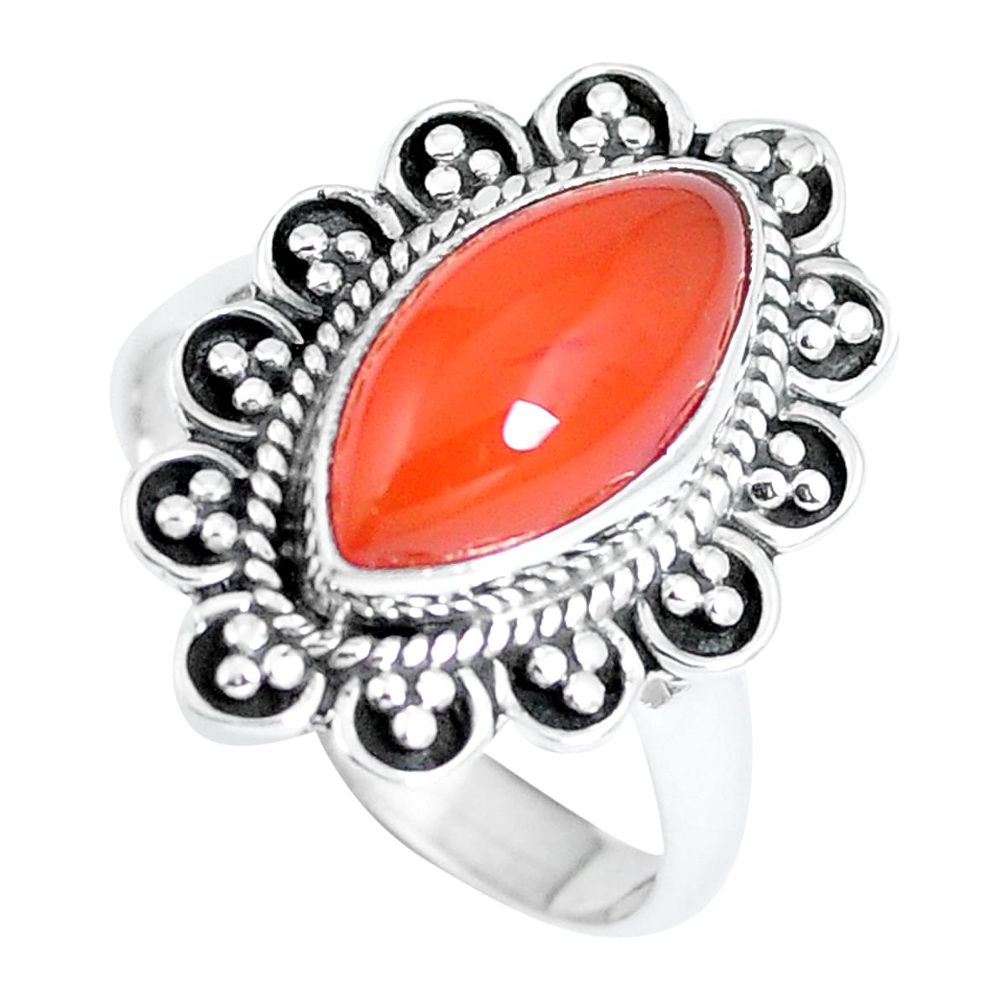 Natural orange cornelian (carnelian) 925 silver ring jewelry size 7 m69535