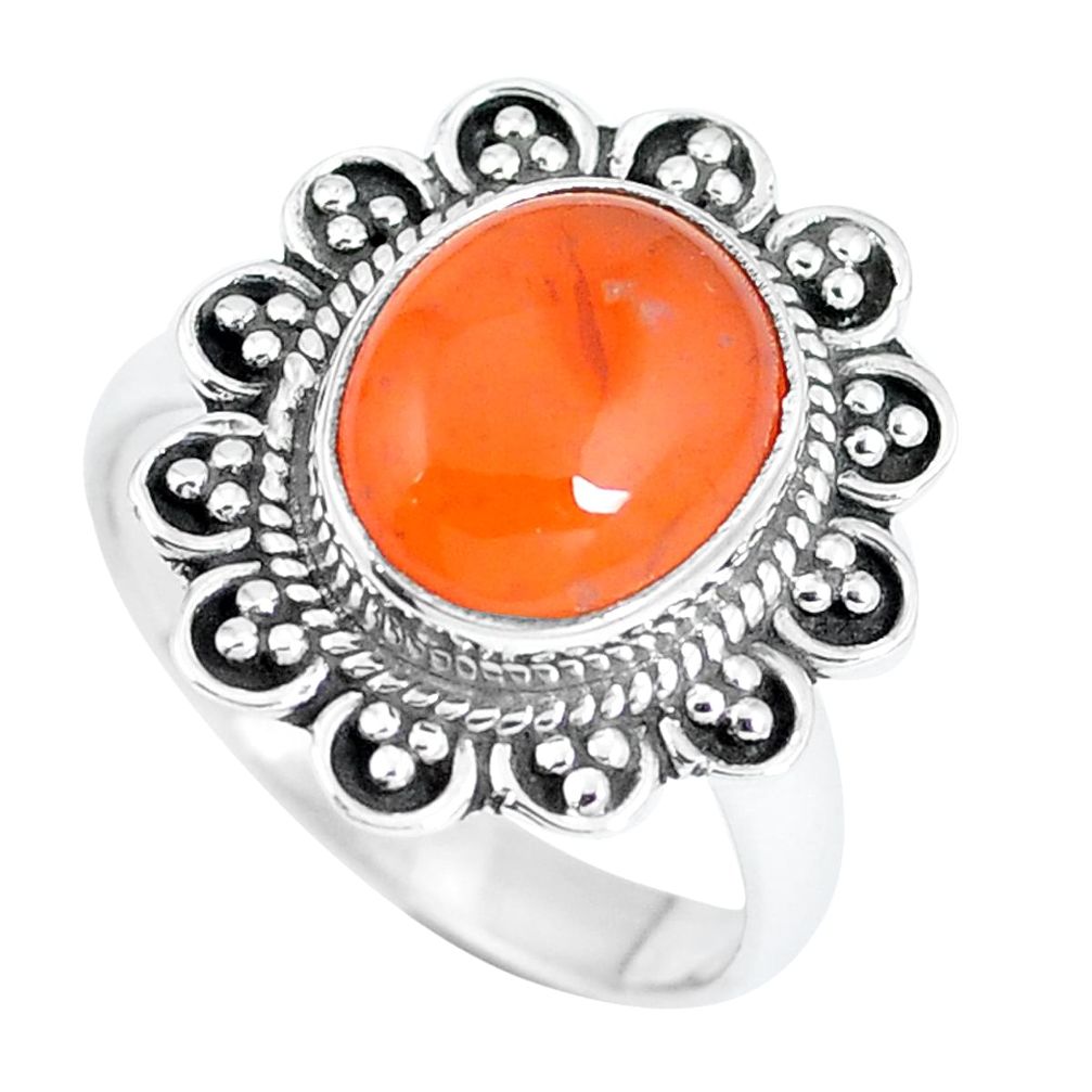 Natural orange cornelian (carnelian) 925 silver ring jewelry size 7 m69537