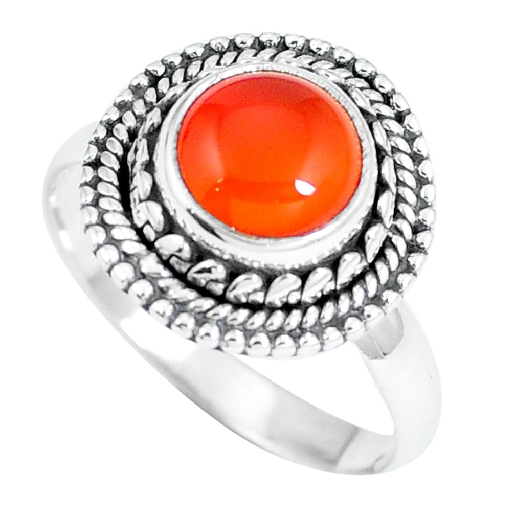 Natural orange cornelian (carnelian) 925 silver ring jewelry size 7.5 m69539