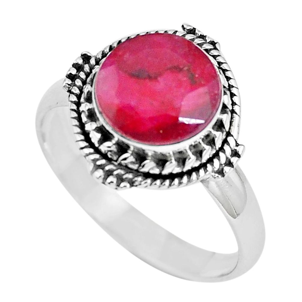 Natural red ruby round 925 sterling silver ring jewelry size 8.5 m69541