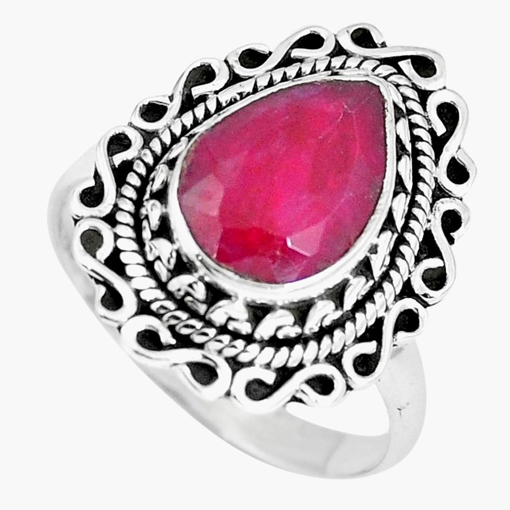 Natural red ruby pear 925 sterling silver ring jewelry size 7.5 m69542
