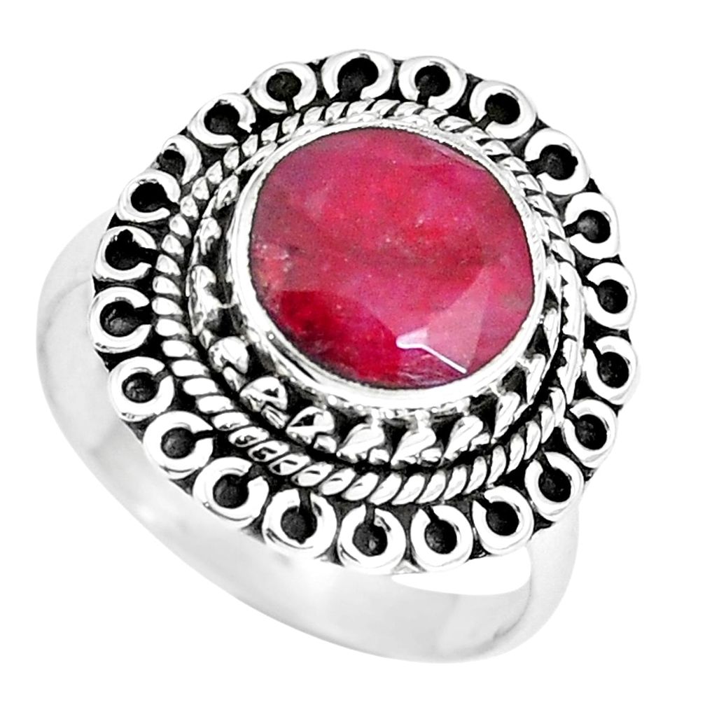 925 sterling silver natural red ruby round ring jewelry size 7 m69544