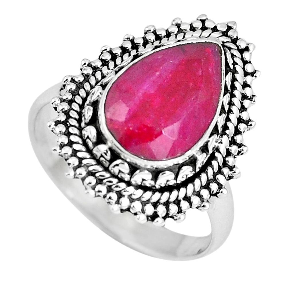 Natural red ruby pear shape 925 sterling silver ring jewelry size 6.5 m69547