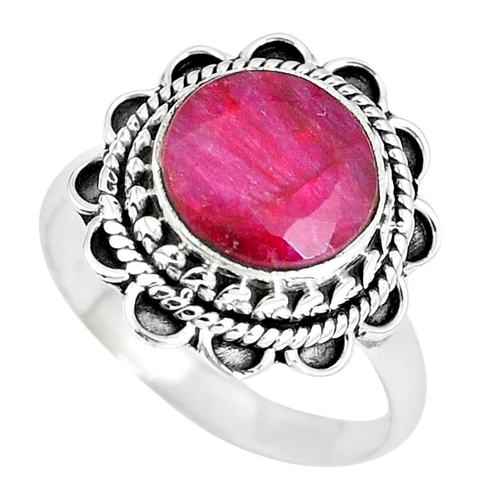 925 sterling silver natural red ruby round ring jewelry size 7 m69548