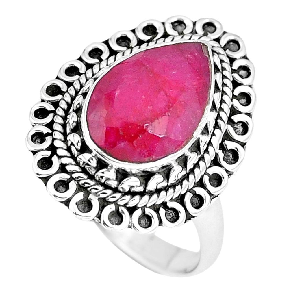 Natural red ruby pear shape 925 sterling silver ring jewelry size 7 m69549