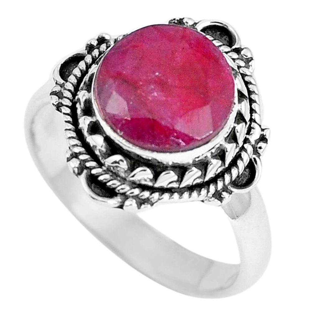 Natural red ruby round 925 sterling silver ring jewelry size 7.5 m69551