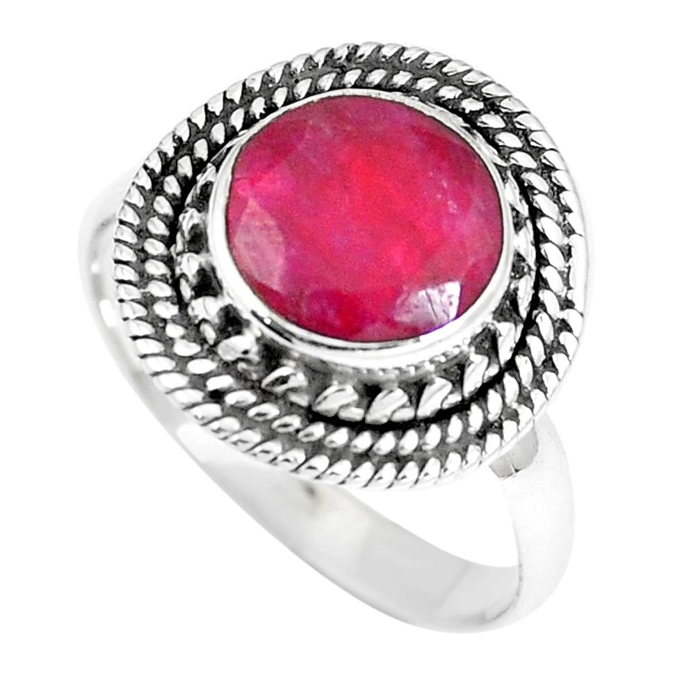 Natural red ruby round 925 sterling silver ring jewelry size 8 m69552