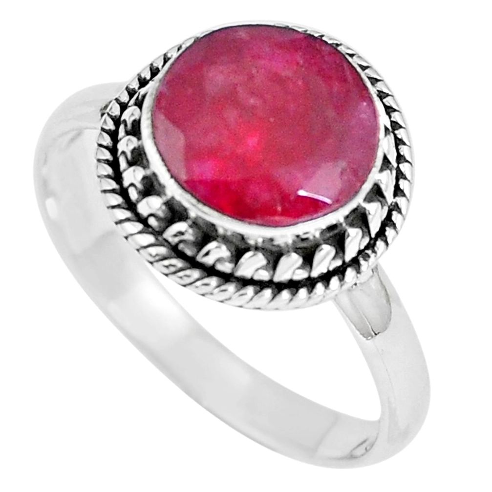 925 sterling silver natural red ruby round ring jewelry size 8 m69553