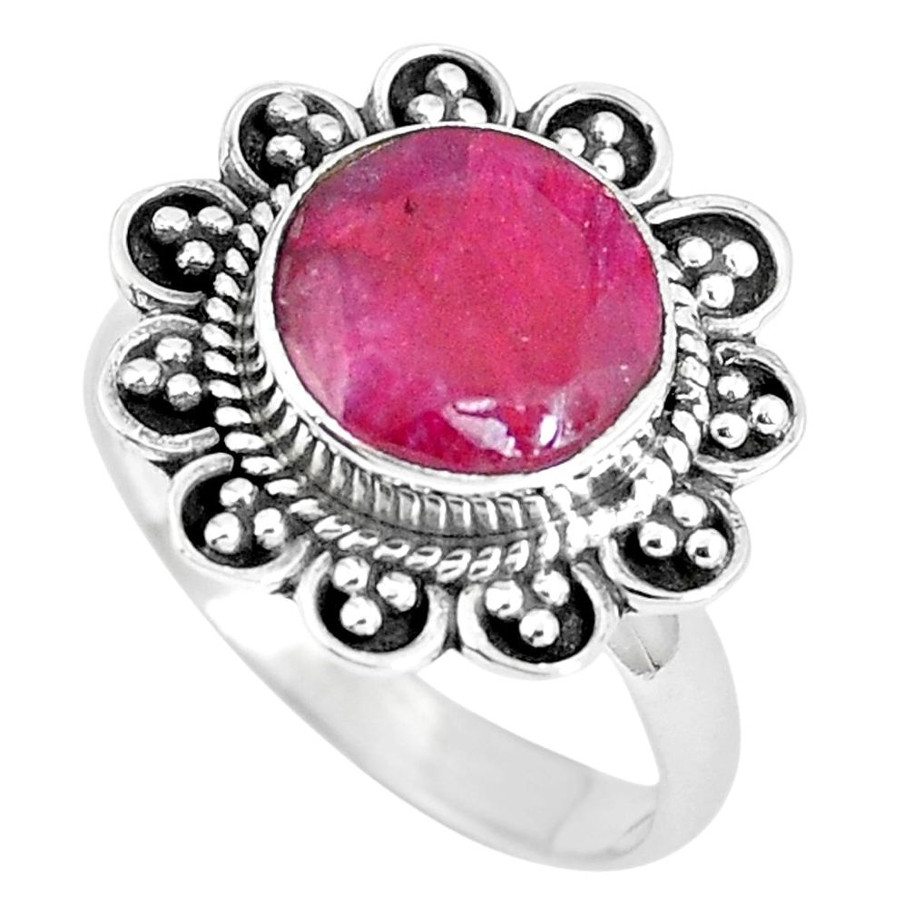 Natural red ruby round 925 sterling silver ring jewelry size 7 m69554