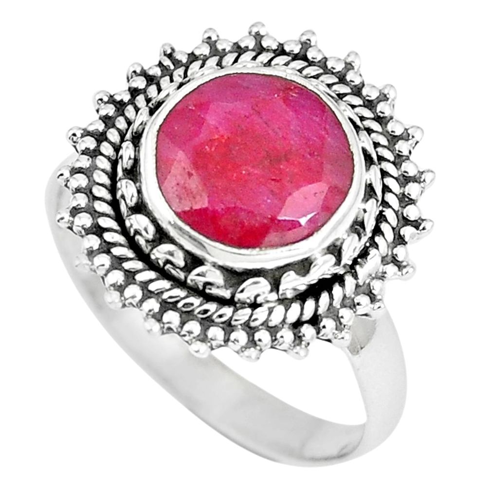 Natural red ruby round 925 sterling silver ring jewelry size 7 m69558