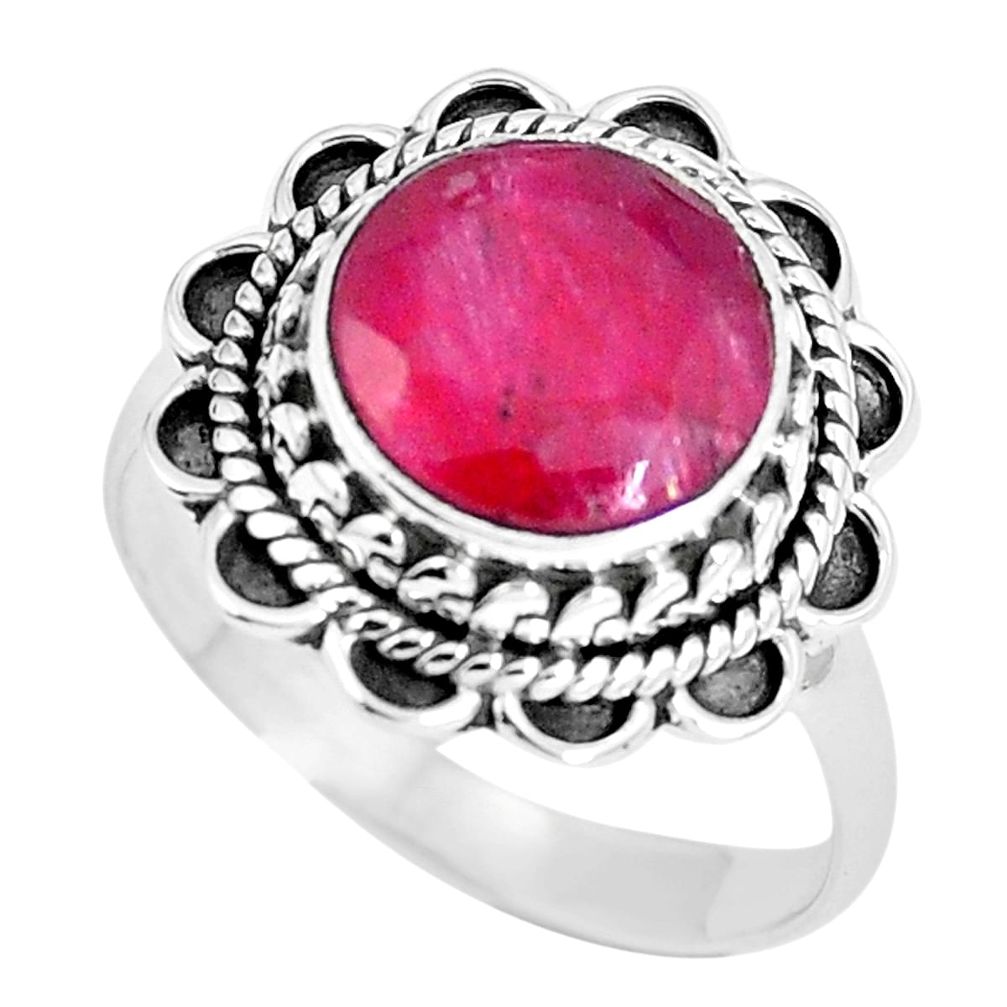 Natural red ruby round 925 sterling silver ring jewelry size 6.5 m69560