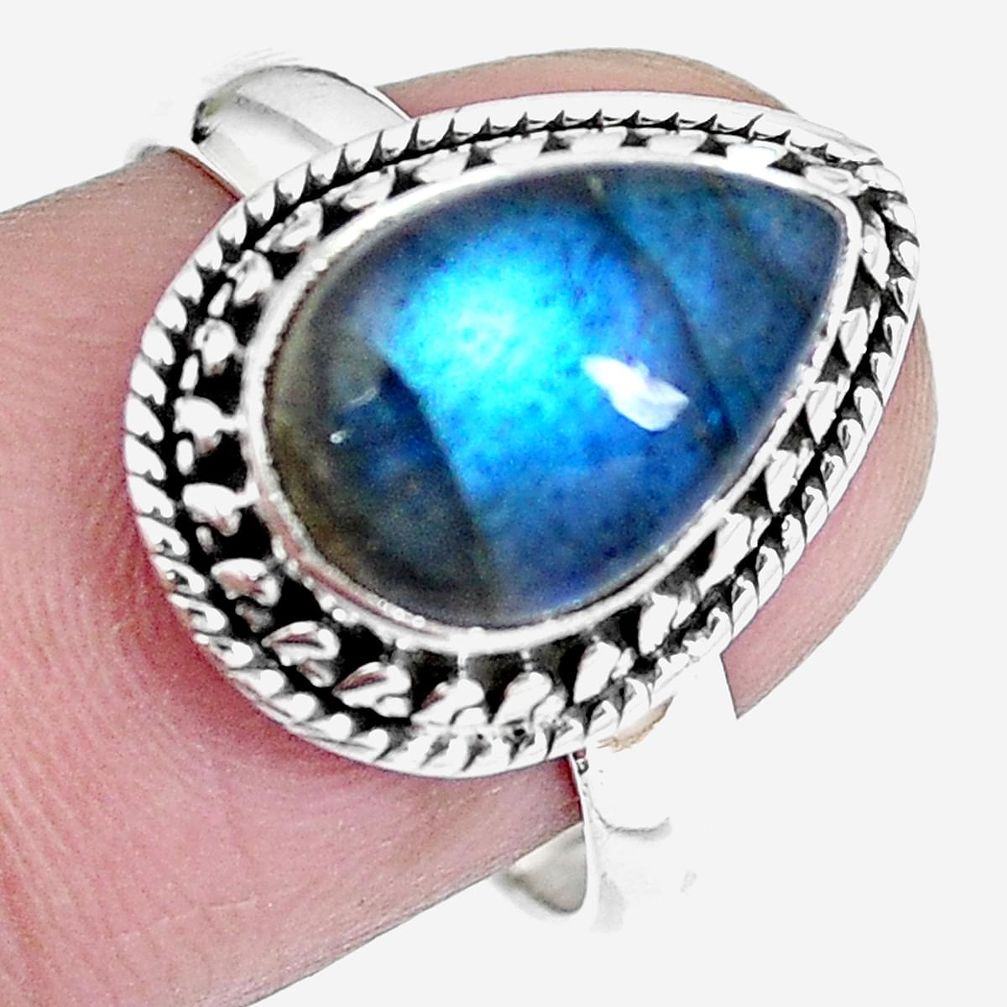 Natural blue labradorite 925 sterling silver ring jewelry size 7 m69602