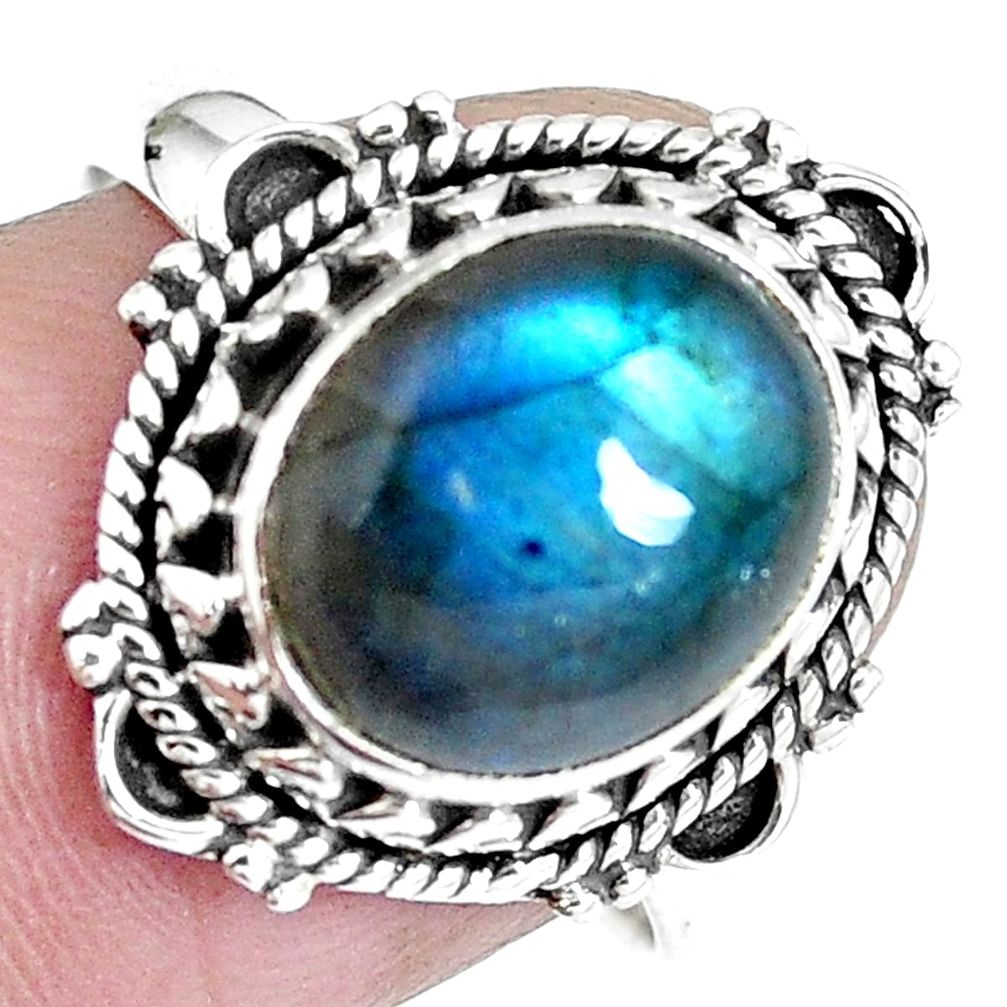 Natural blue labradorite oval shape 925 sterling silver ring size 7.5 m69605