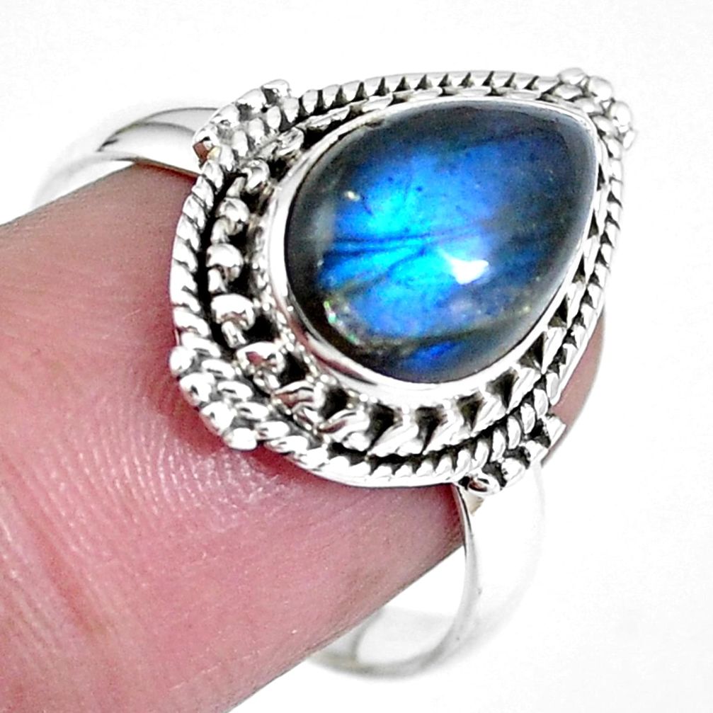 Natural blue labradorite 925 sterling silver ring jewelry size 8 m69617