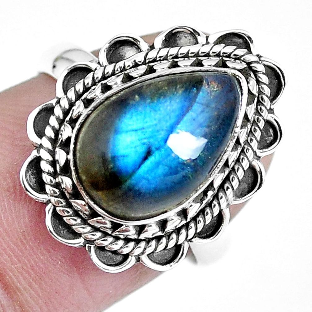 Natural blue labradorite 925 sterling silver ring jewelry size 6 m69618