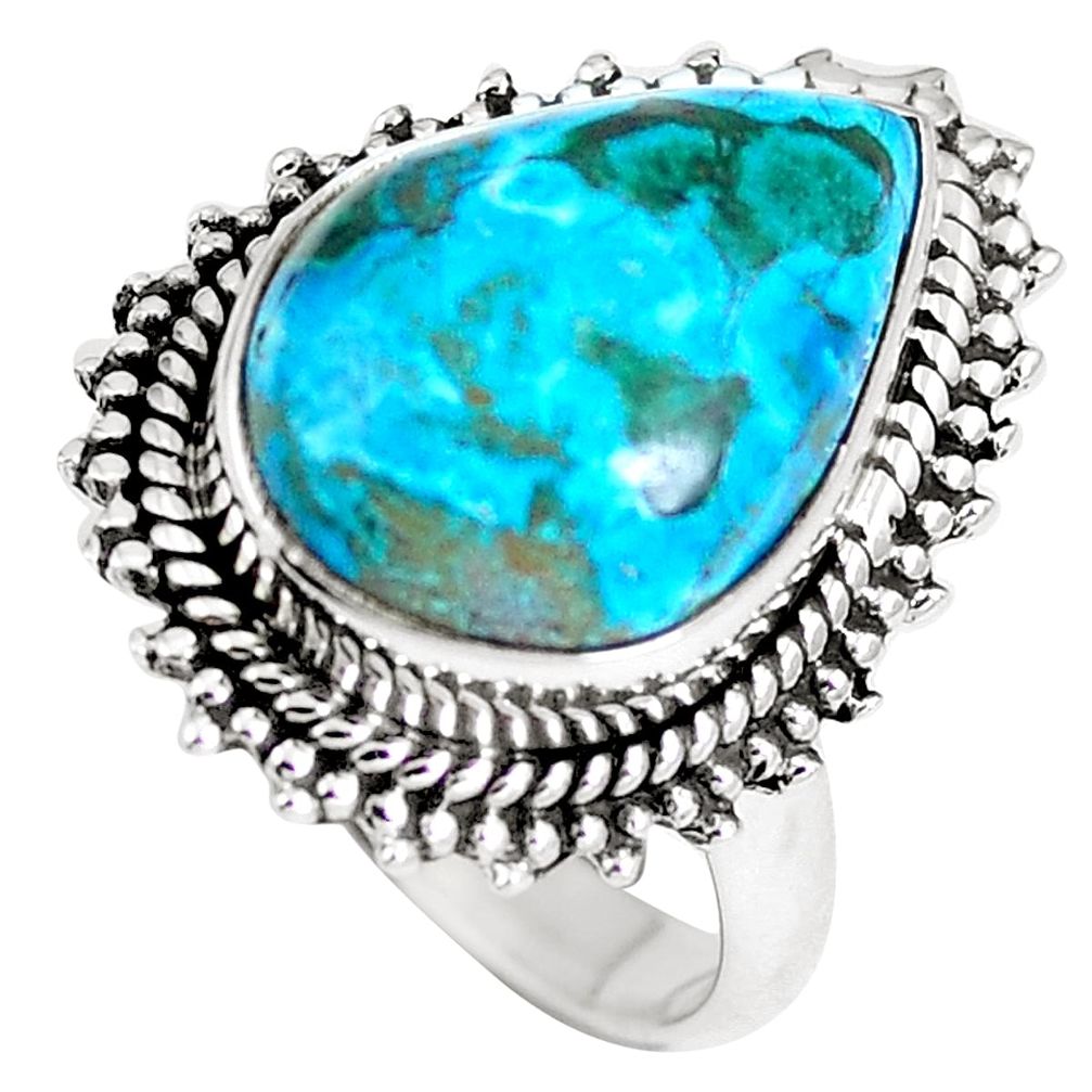 Natural green chrysocolla 925 sterling silver ring jewelry size 6 m69662