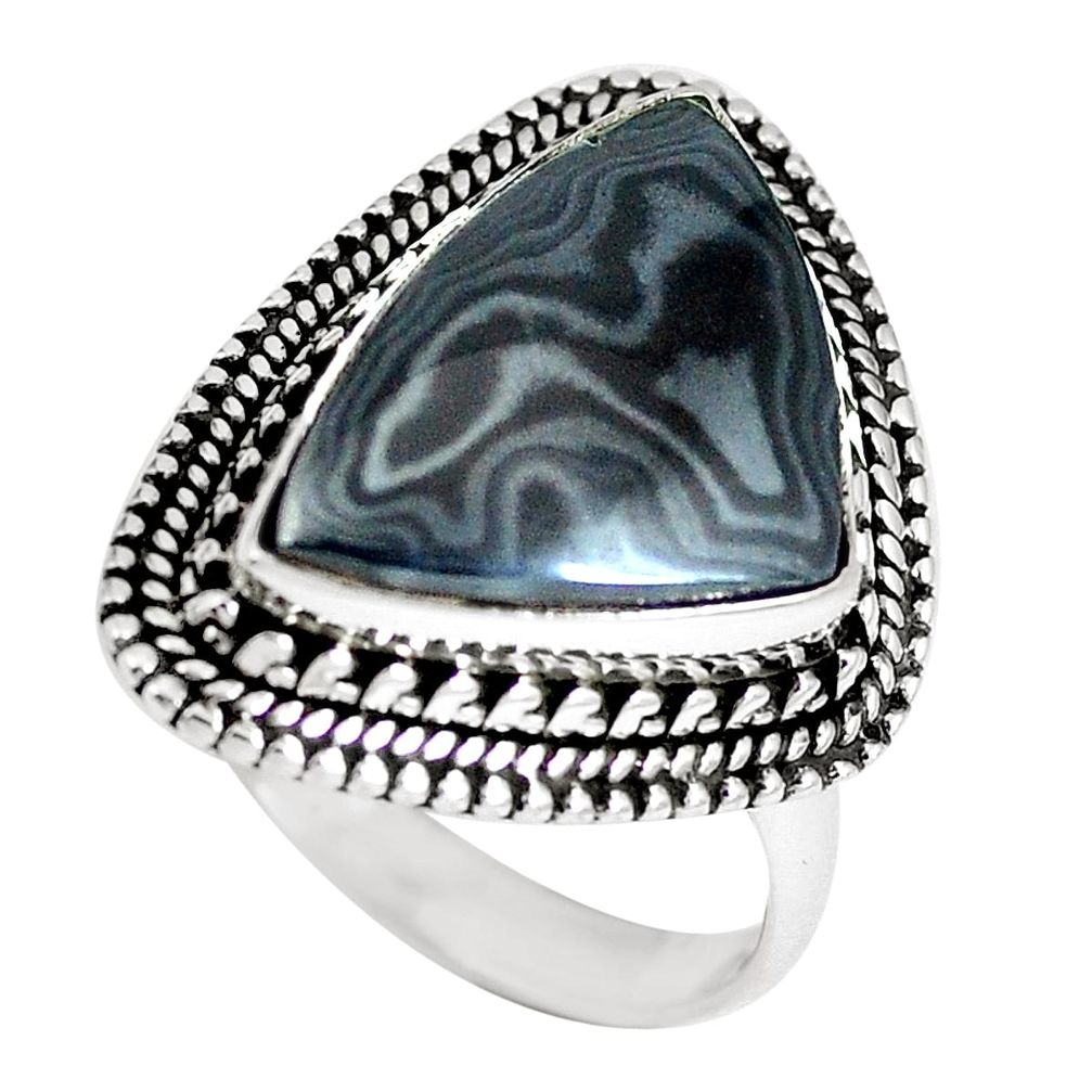 Natural black psilomelane (crown of silver) 925 silver ring size 7.5 m69682