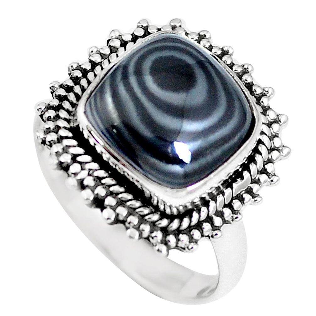 925 silver natural black psilomelane (crown of silver) ring size 8 m69690