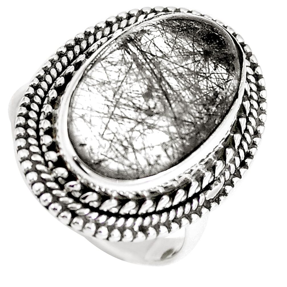 925 sterling silver natural black tourmaline rutile ring size 7.5 m69698