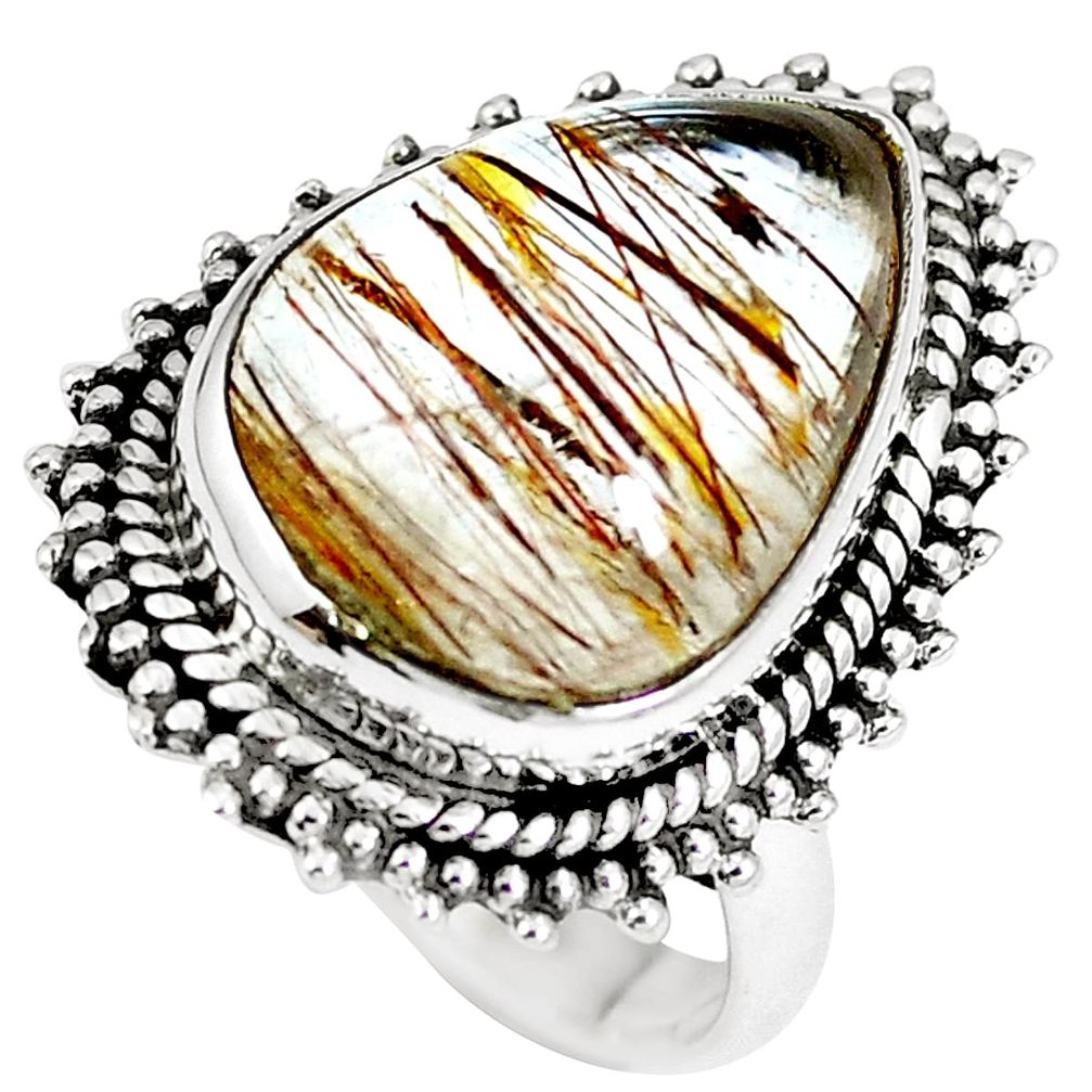 925 silver natural golden tourmaline rutile ring jewelry size 6.5 m69708