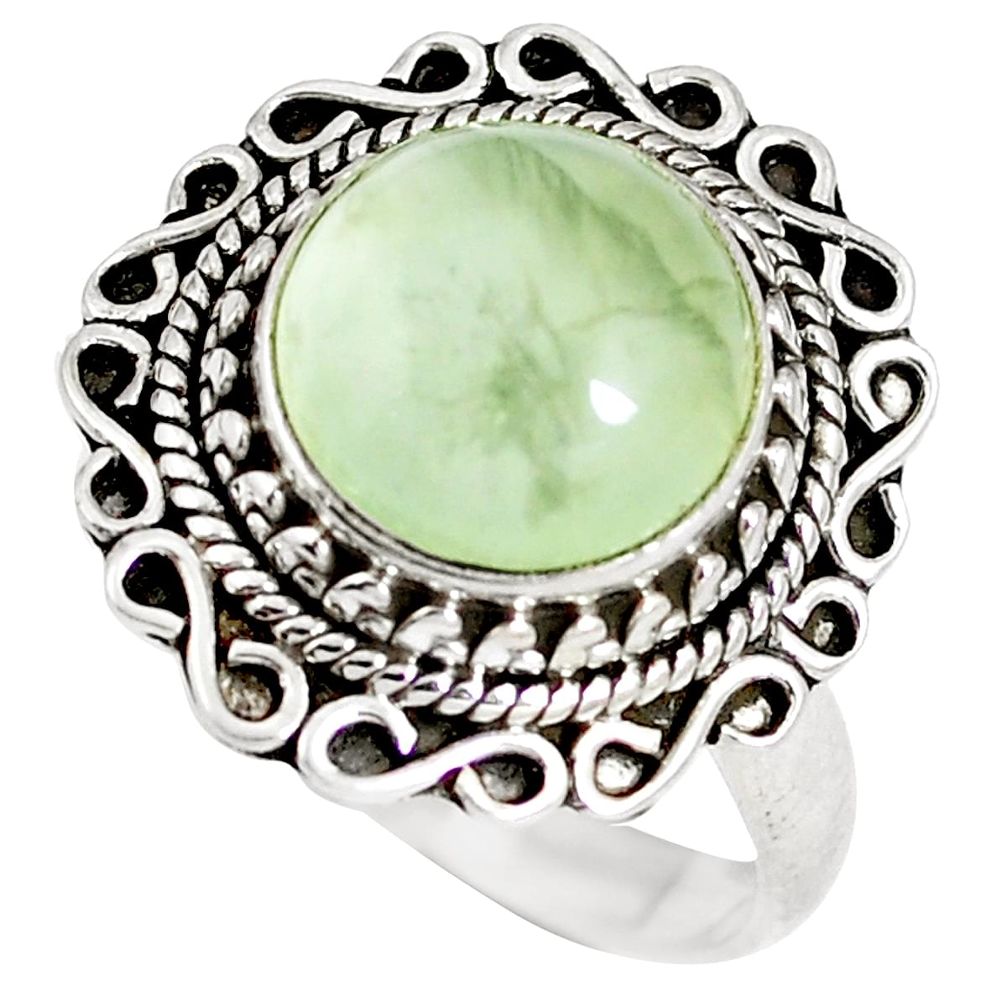 Natural green prehnite 925 sterling silver ring jewelry size 7 m69713
