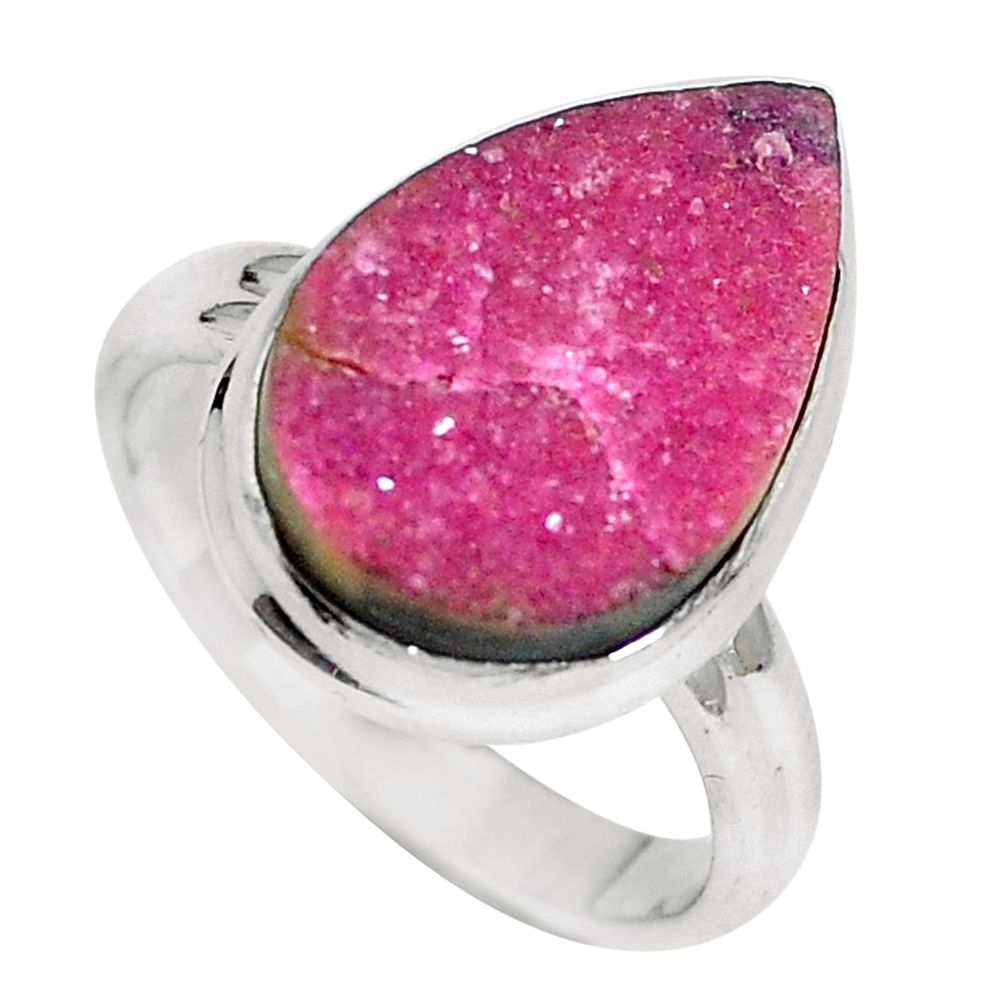 Natural pink cobalt druzy 925 sterling silver ring jewelry size 7.5 m70107