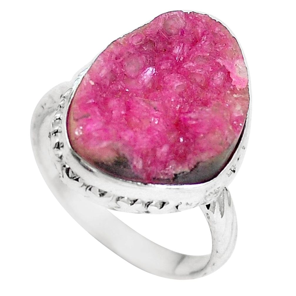 Natural pink cobalt druzy 925 sterling silver ring jewelry size 8 m70114