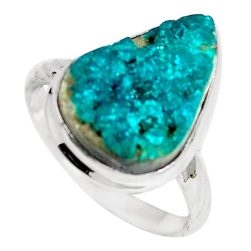 Natural blue azurite malachite druzy 925 silver ring jewelry size 8 m70157