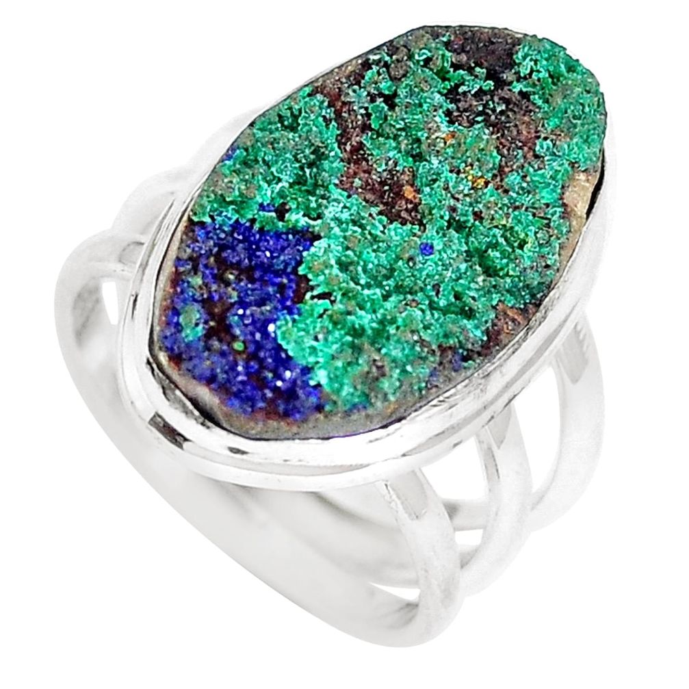 Natural blue azurite malachite druzy 925 silver ring jewelry size 6 m70162