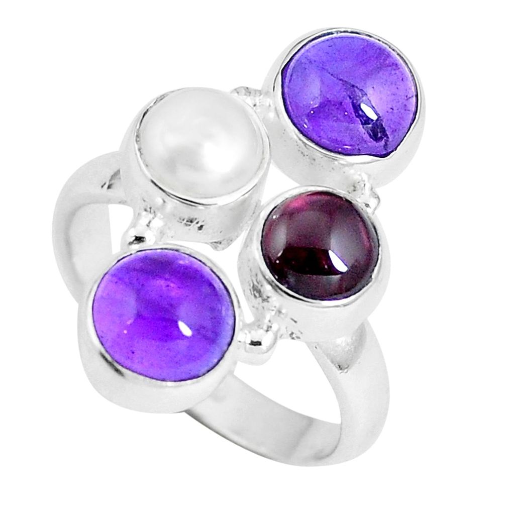 Natural purple amethyst red garnet 925 sterling silver ring size 6.5 m70301