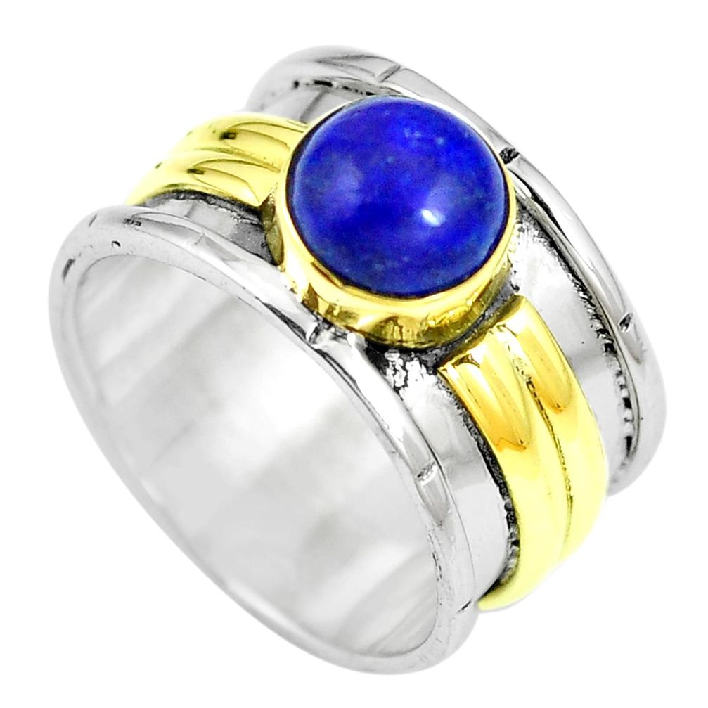 Victorian natural blue lapis lazuli 925 silver two tone ring size 5.5 m70408