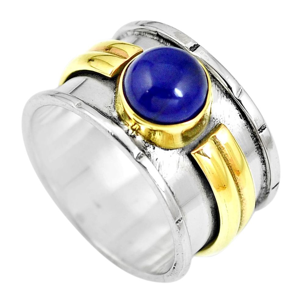 Victorian natural blue lapis lazuli 925 silver two tone ring size 6.5 m70409