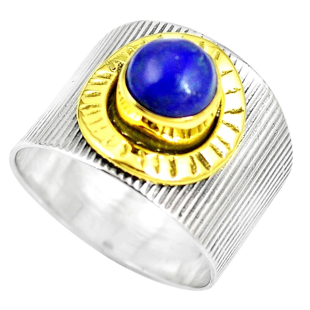 Victorian natural blue lapis lazuli 925 silver two tone ring size 7.5 m70458