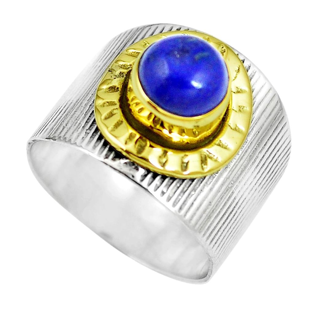 Victorian natural blue lapis lazuli 925 silver two tone ring size 6.5 m70459