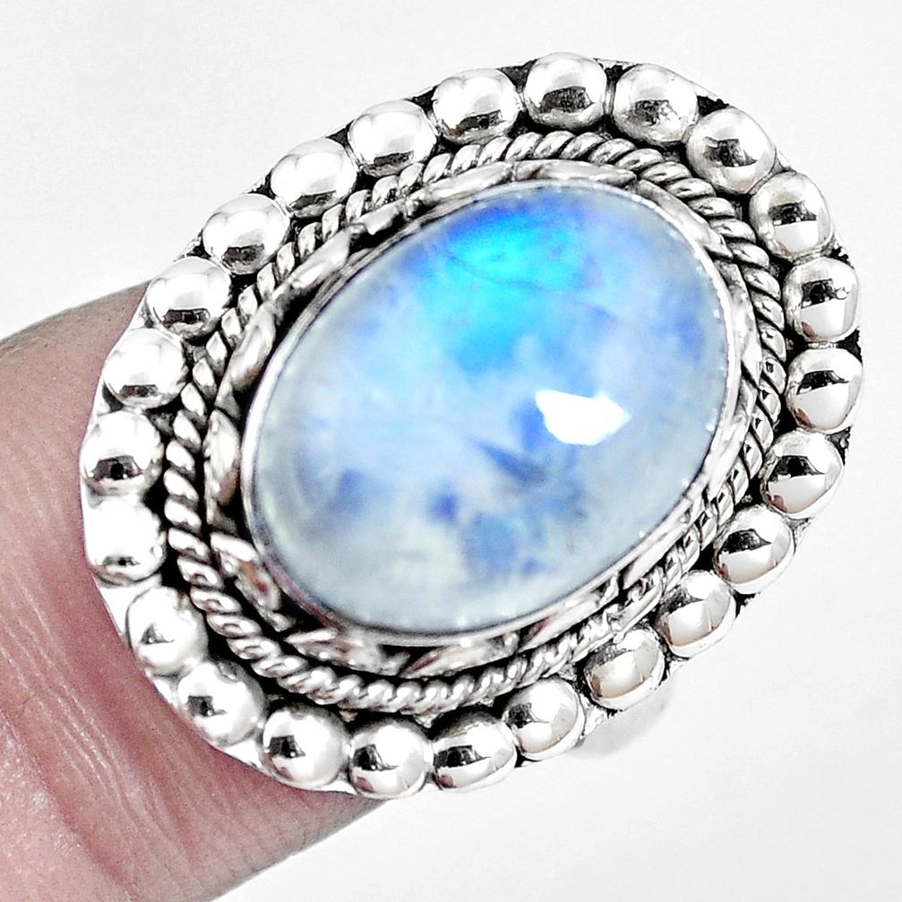 Natural rainbow moonstone 925 sterling silver ring jewelry size 7 m70746