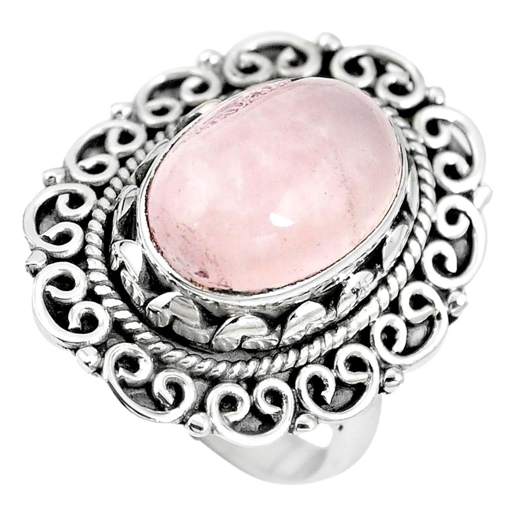 Natural pink rose quartz 925 sterling silver ring jewelry size 7 m70793