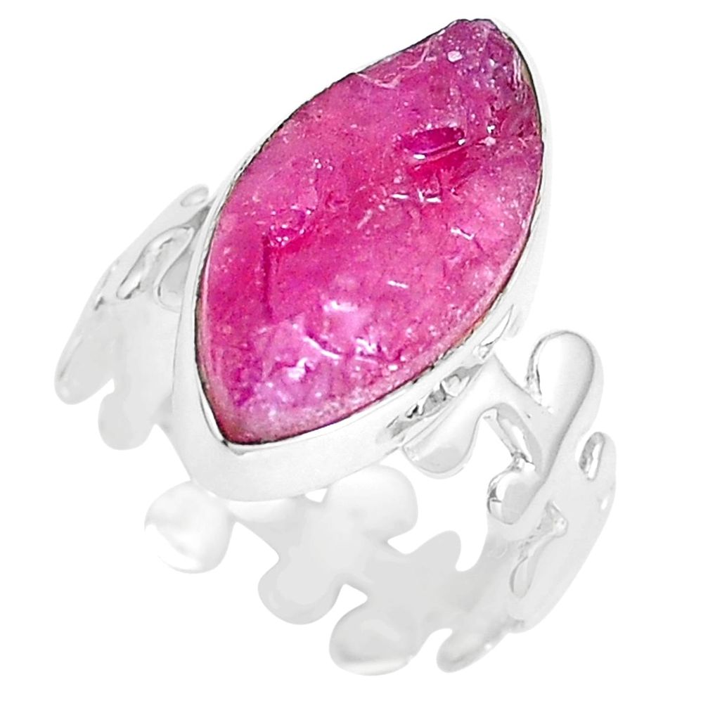 Natural pink ruby rough marquise 925 sterling silver ring size 6.5 m70873