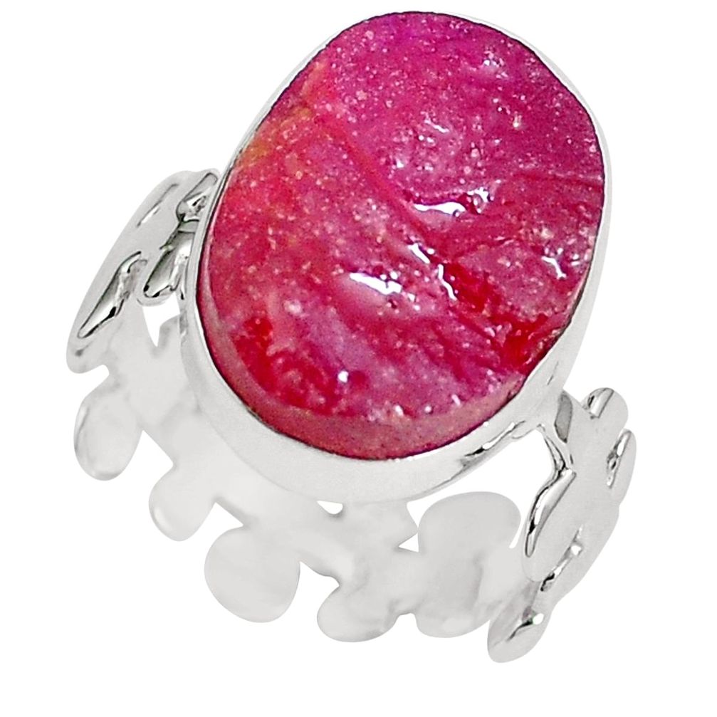 Natural pink ruby rough 925 sterling silver ring jewelry size 7.5 m70882