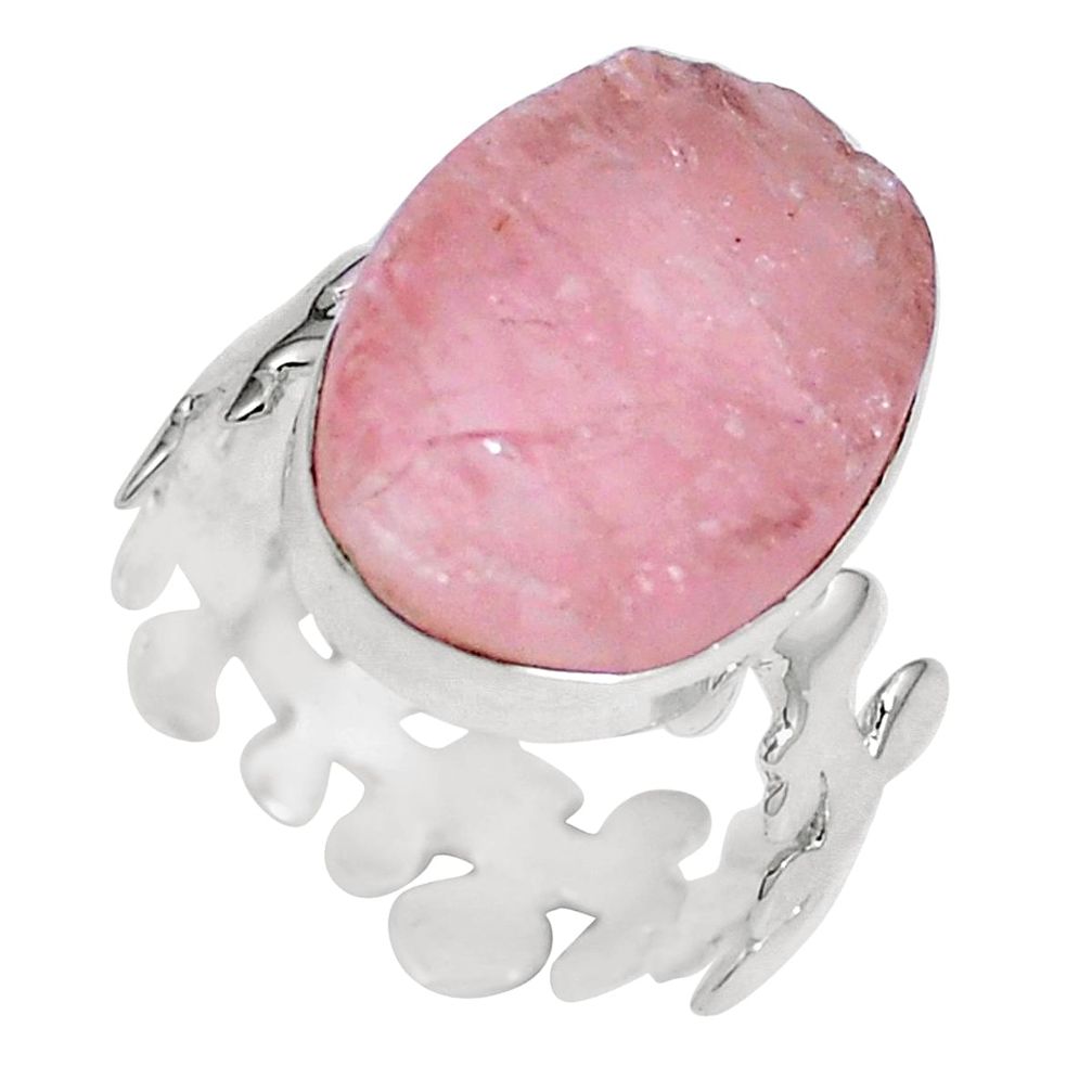 925 sterling silver natural pink rose quartz rough oval ring size 7.5 m70885