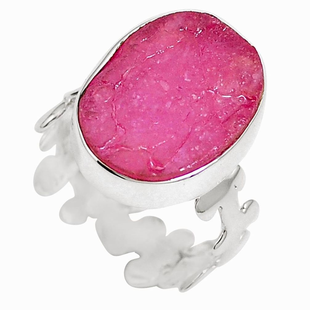 Natural pink ruby rough 925 sterling silver ring jewelry size 6.5 m70896