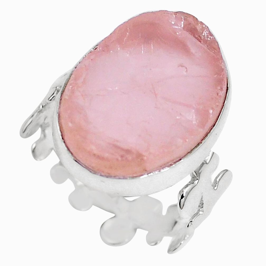925 sterling silver natural pink rose quartz rough oval ring size 7.5 m70899