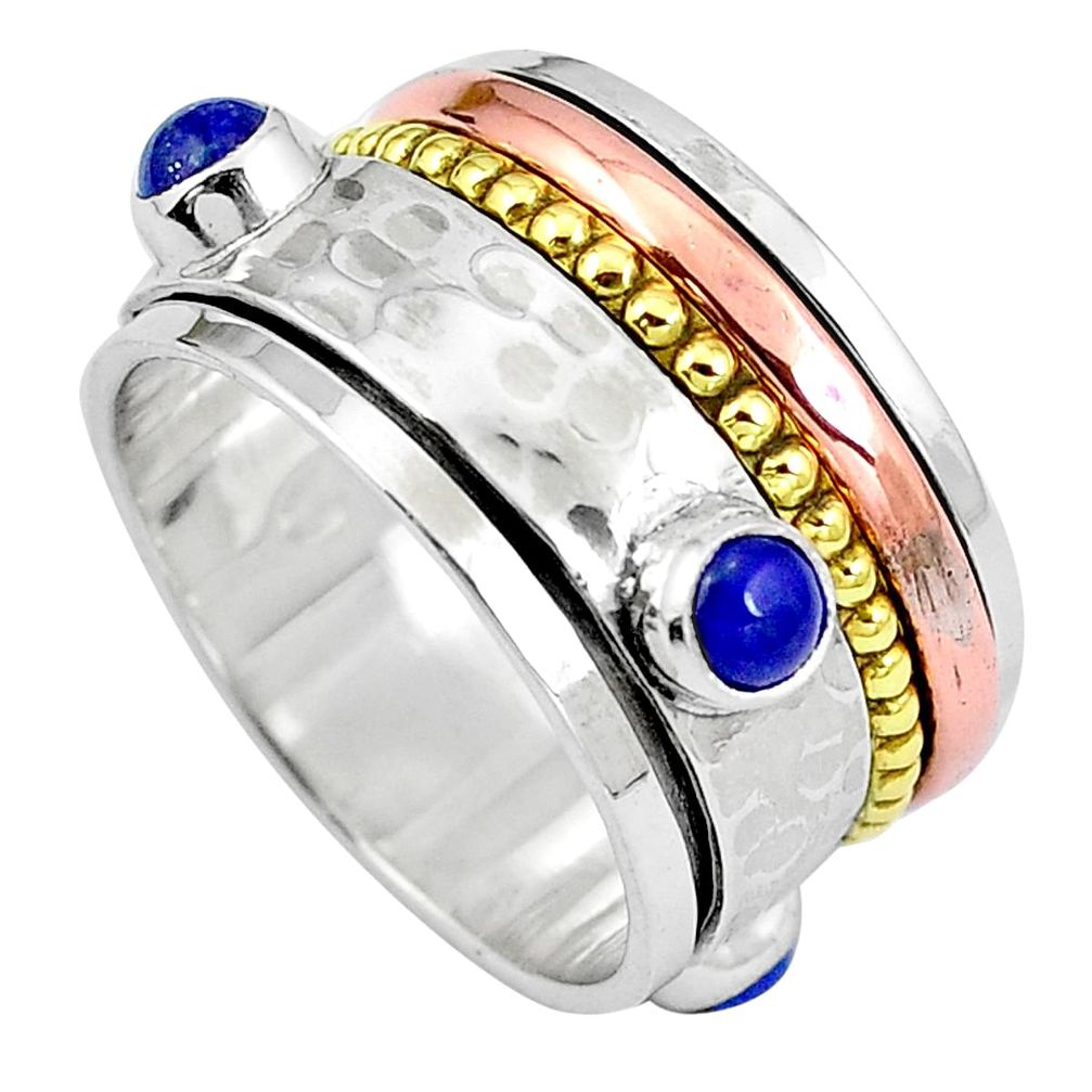 Natural blue lapis lazuli 925 silver two tone band ring jewelry size 8.5 m71172