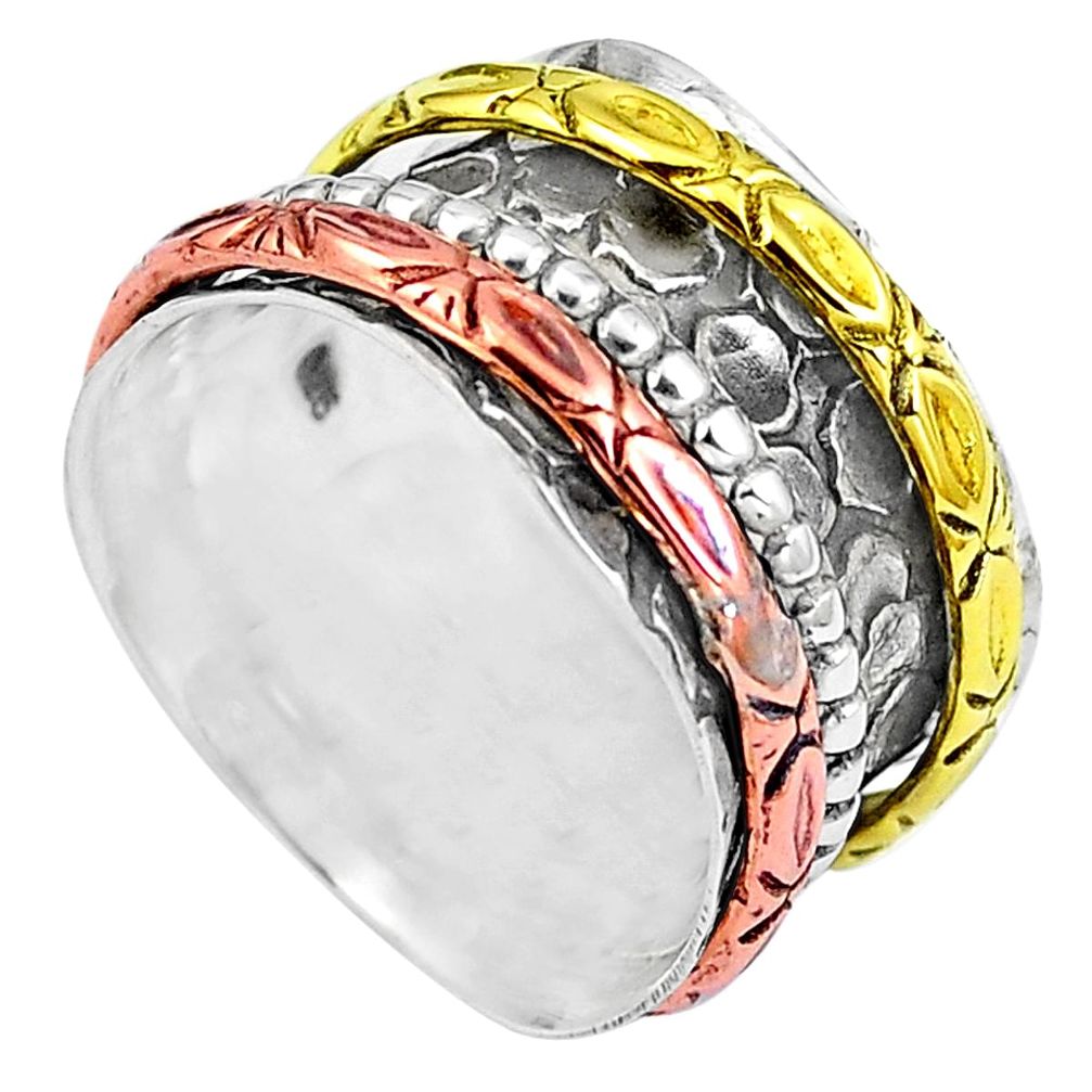 Victorian 925 sterling silver two tone spinner band ring jewelry size 7.5 m71229