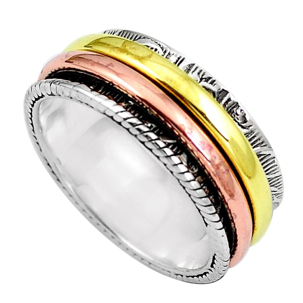 Victorian 925 sterling silver two tone spinner band ring jewelry size 8 m71278