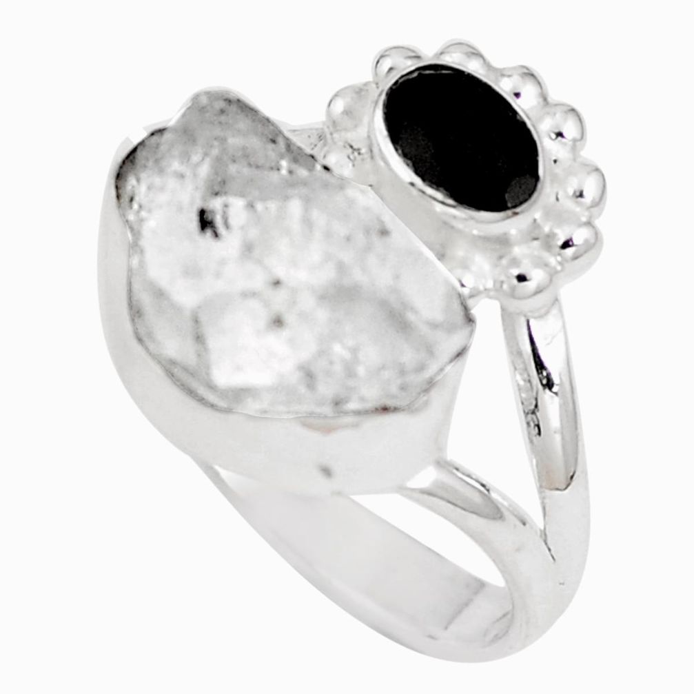 Natural white herkimer diamond onyx 925 silver ring size 6.5 m71422