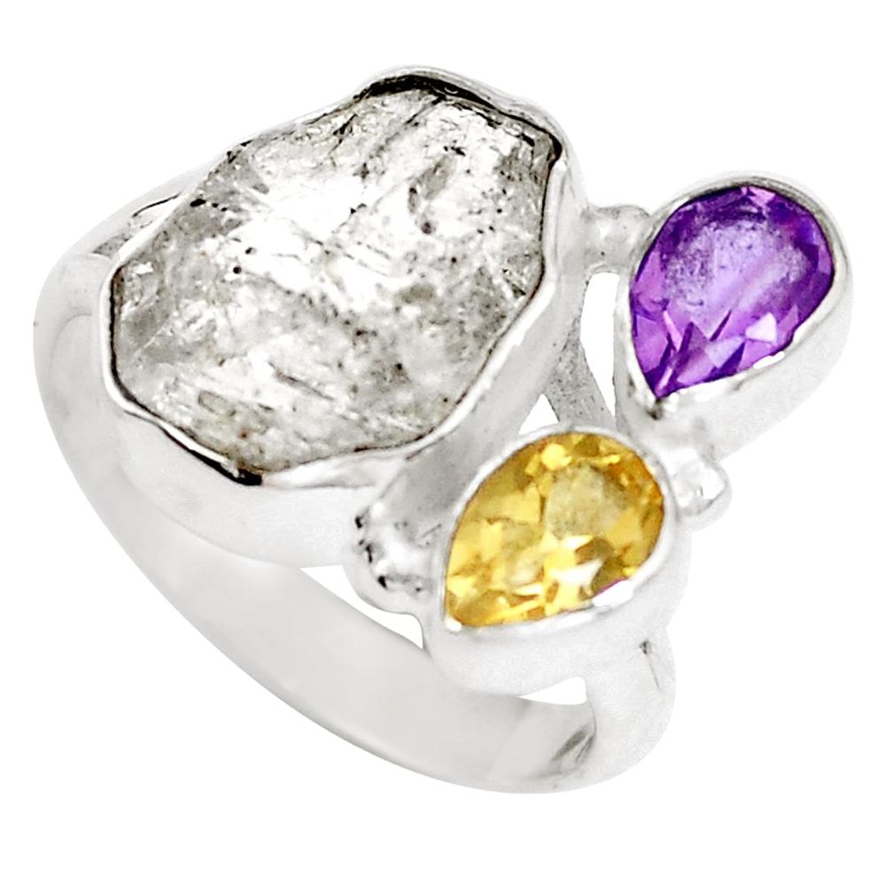 925 silver natural white herkimer diamond amethyst citrine ring size 8.5 m71450