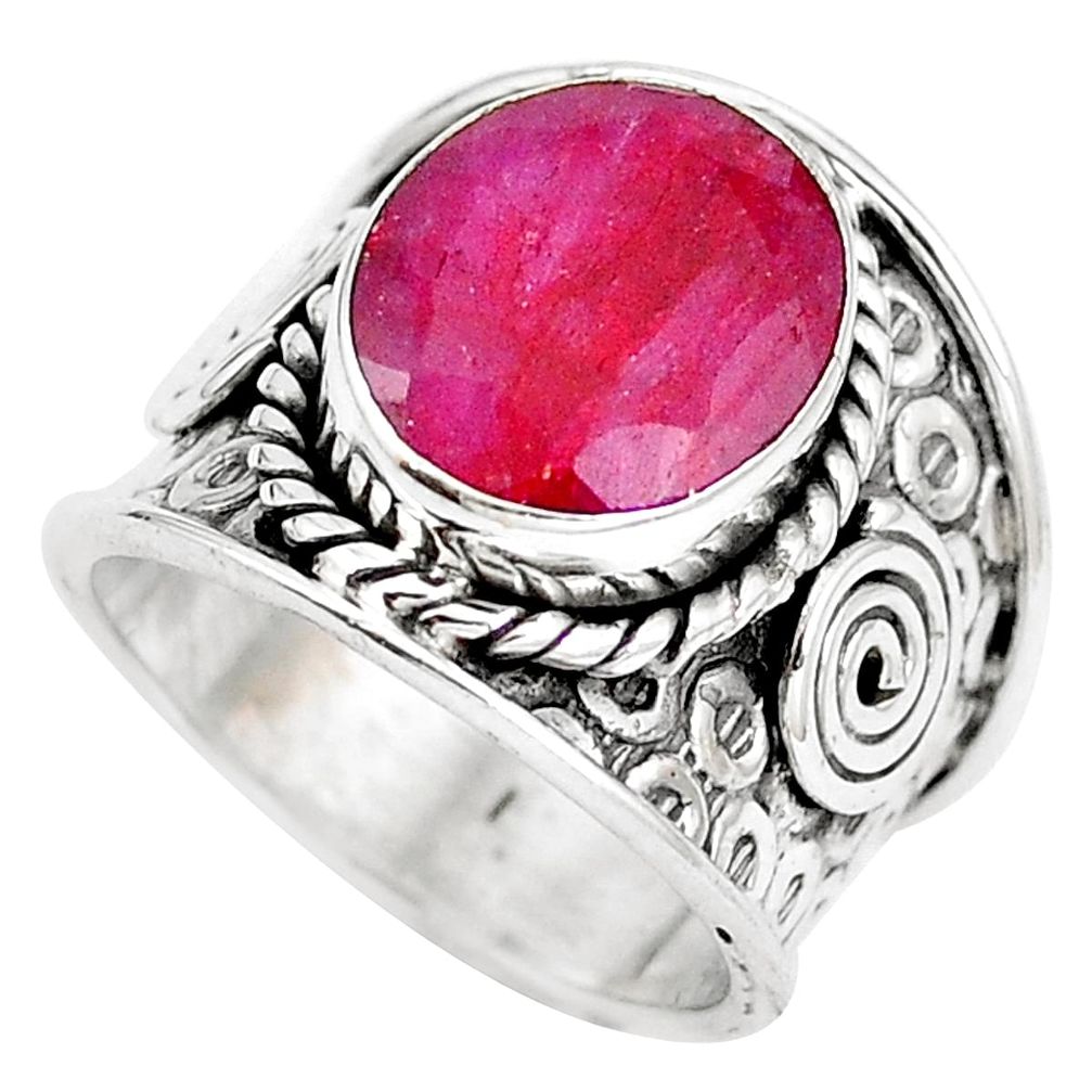 925 sterling silver natural red ruby round shape ring jewelry size 6 m71491