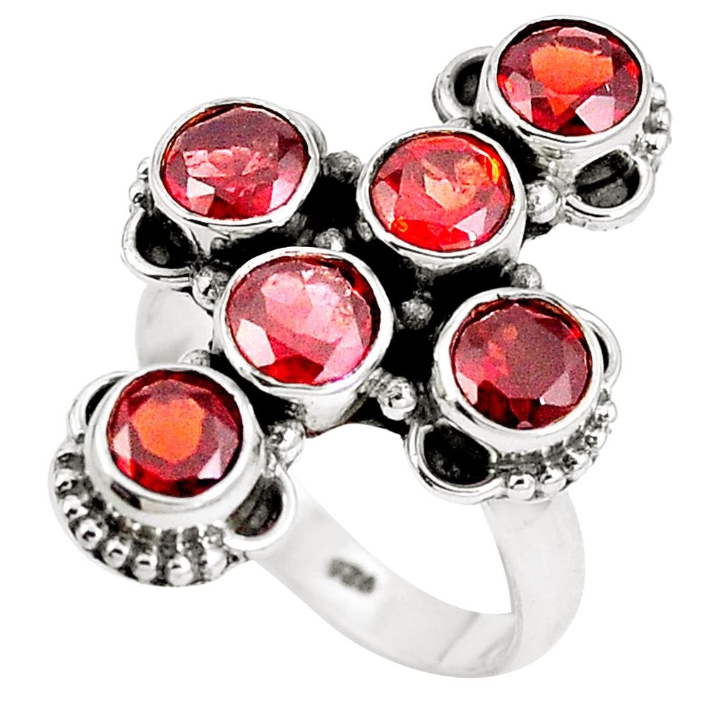 925 sterling silver natural red garnet round holy cross ring size 6 m71518