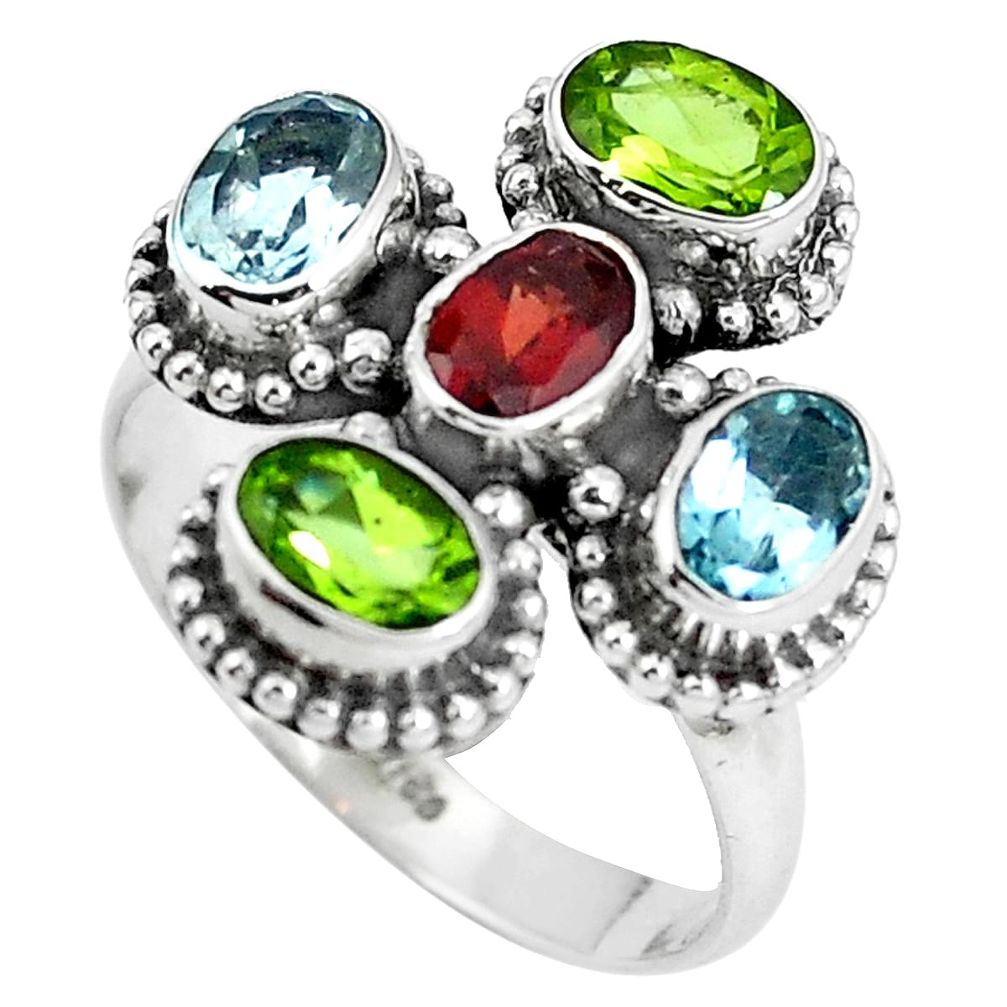 925 sterling silver natural blue topaz peridot topaz ring size 7.5 m71526